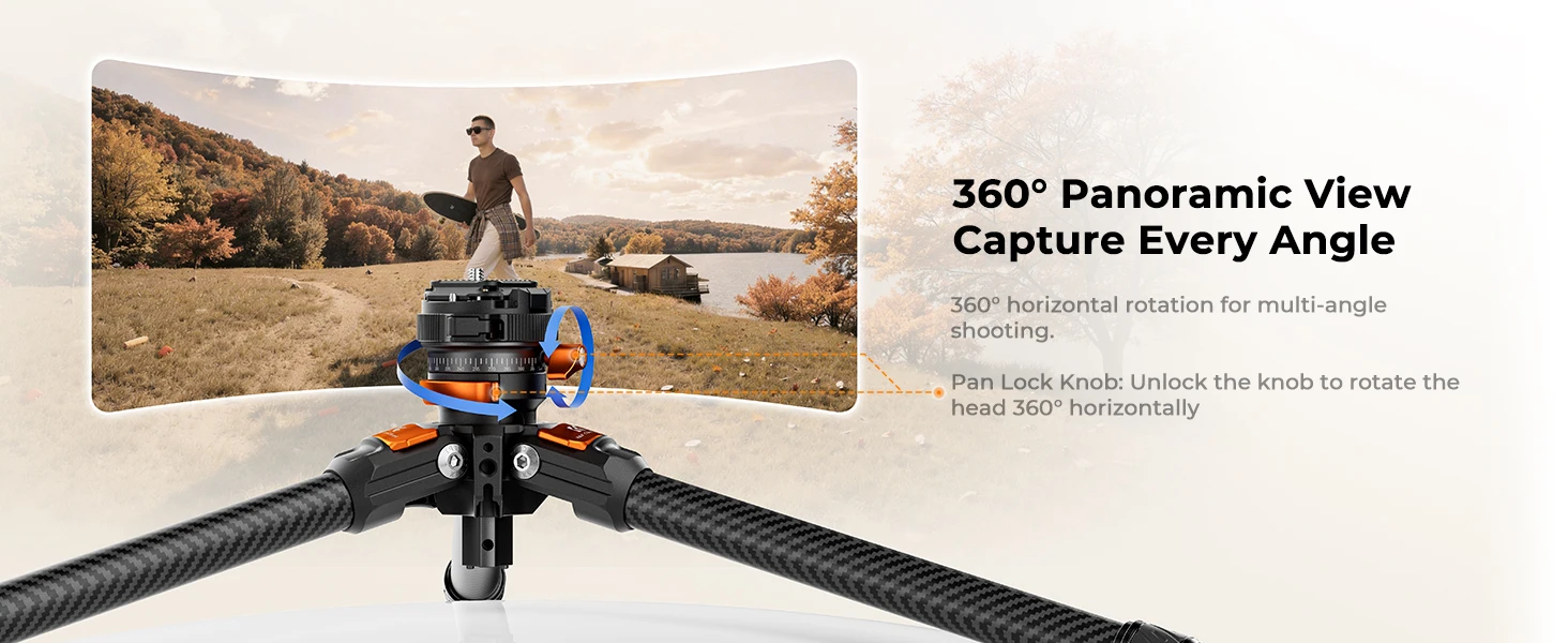 K&F CONCEPT 60 Zoll Carbon Stativ für Kamera DSLR Flexible Mittelachse 13.2lb Belastung Leichtes Reisestativ für Fotografie – Detail 7