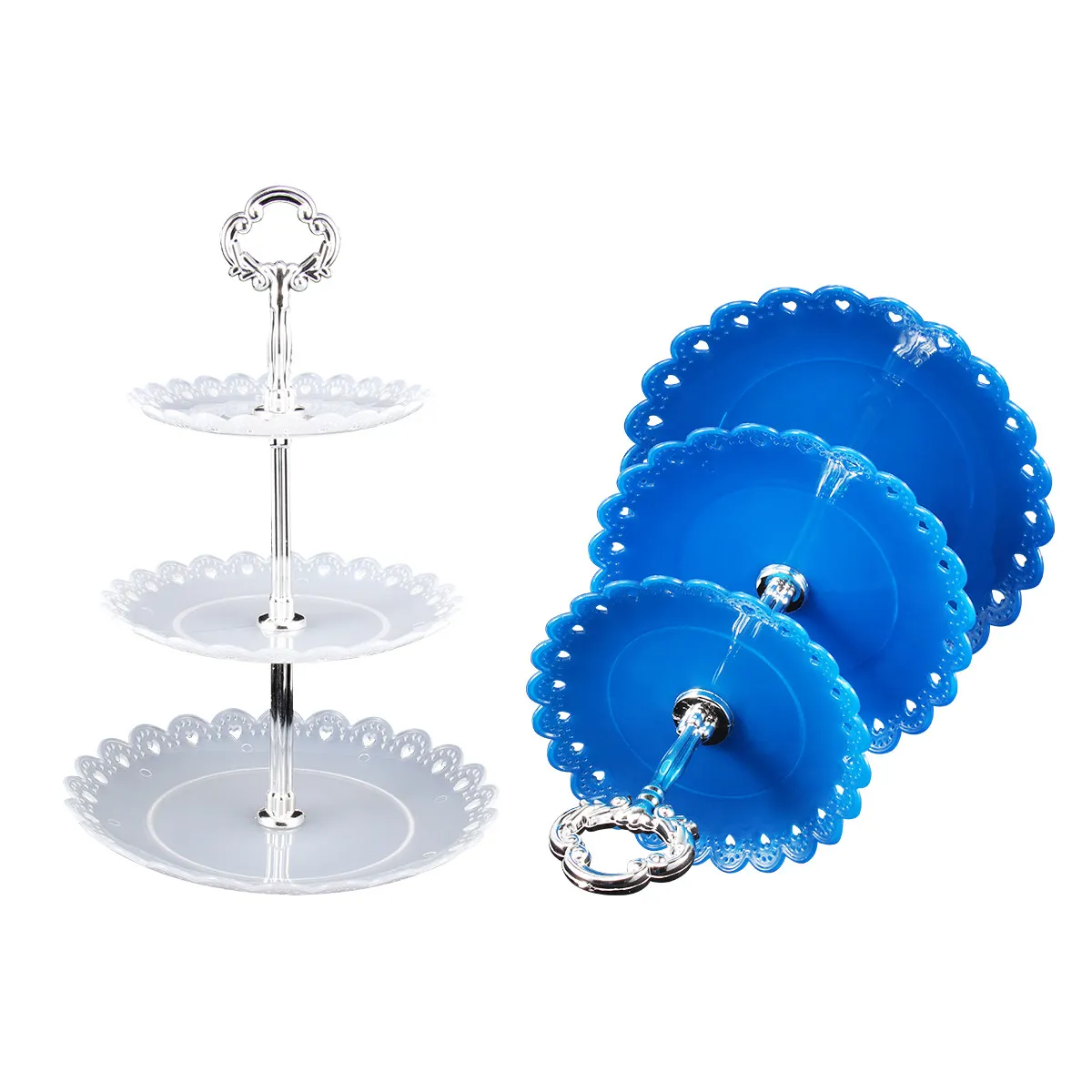 2Pcs Transparent Blue Three-Layer Dessert Stand Eco-Friendly PP Cake Display Rack for Tea Party Bridal Shower Baptism Christmas