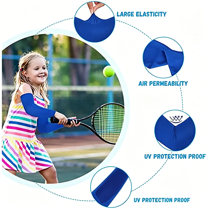 1 Pair Children's Sports Cold Sleeves 5-12 Years Old Sunscreen and UV Protection for Girls Boys Elastic Ice Sleeves Bicycle Arm