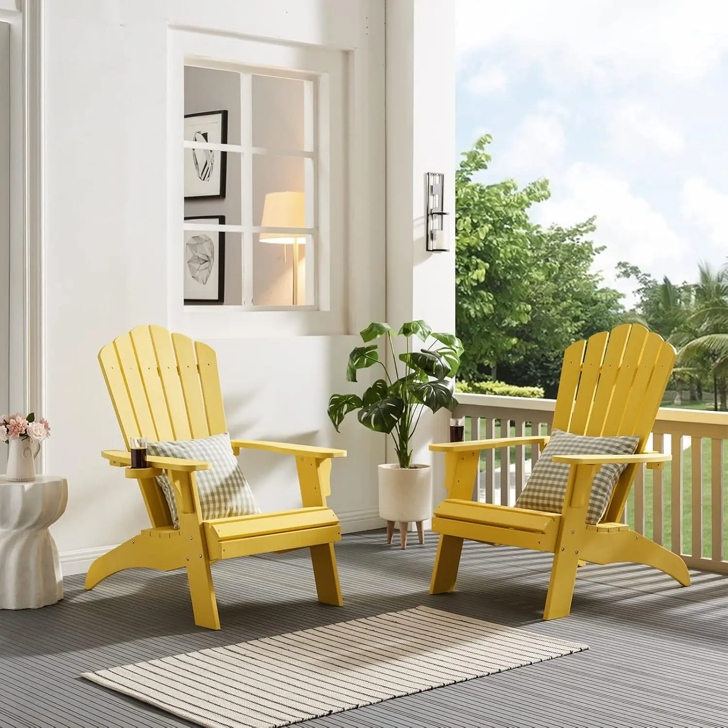 Oversized  Chair Fade-Resistant & Odor-Free Poly Lumber Fire Pit Chair with Cup Holder 350 Lbs Support (4 Yellow)