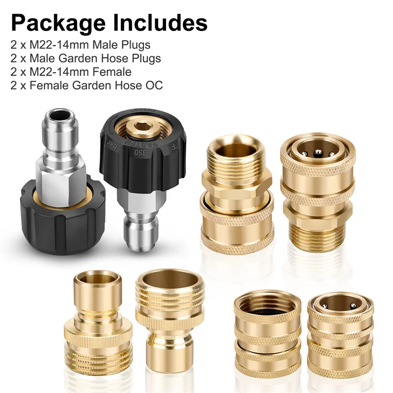 

Набор адаптеров для мойки высокого давления Комплект быстрого разъединения M22 Поворотный до быстрого подключения 3/8 дюйма до быстрого разъема 3/4 дюйма