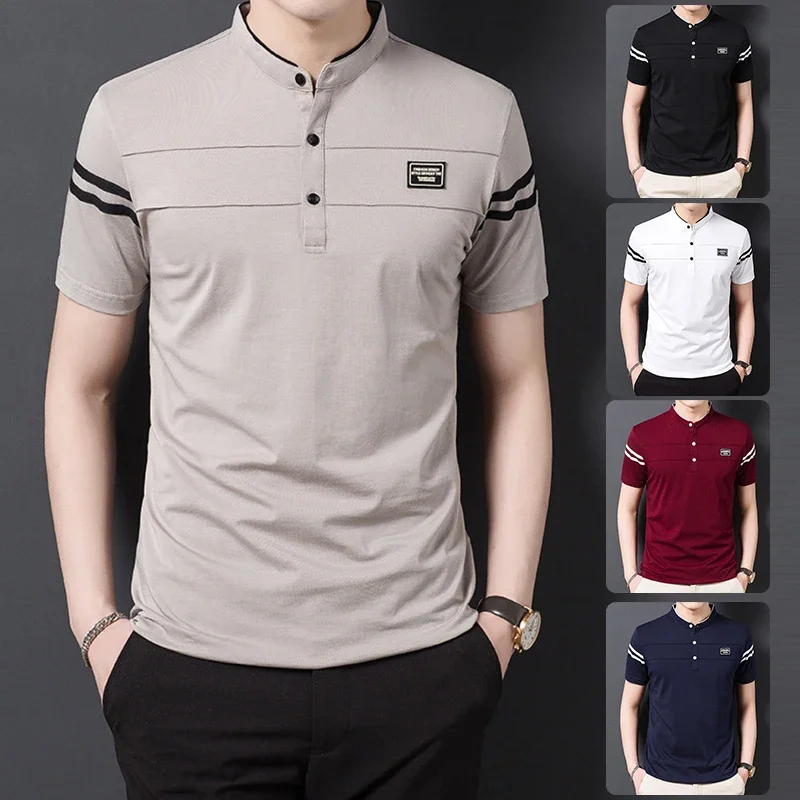 Men\'s Fashion Summer POLO T-shirt Casual Cotton Breathable Top Stand Up Neck Short Sleeve Korean Comfortable T-shirt