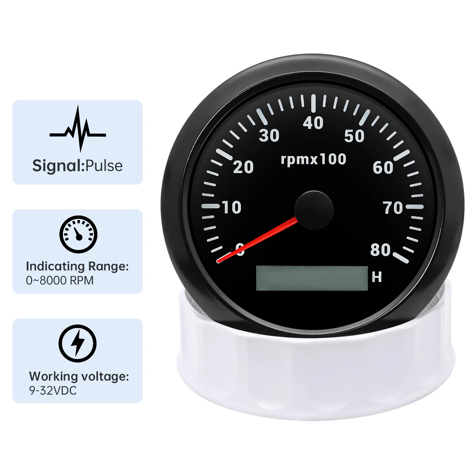 Round Auto RPM Tachometer 8000 RPM Tacho Gauge with LCD Light Car Digital Hourmeter Marine Outboard Diesel Engine 7Colors Change view 3