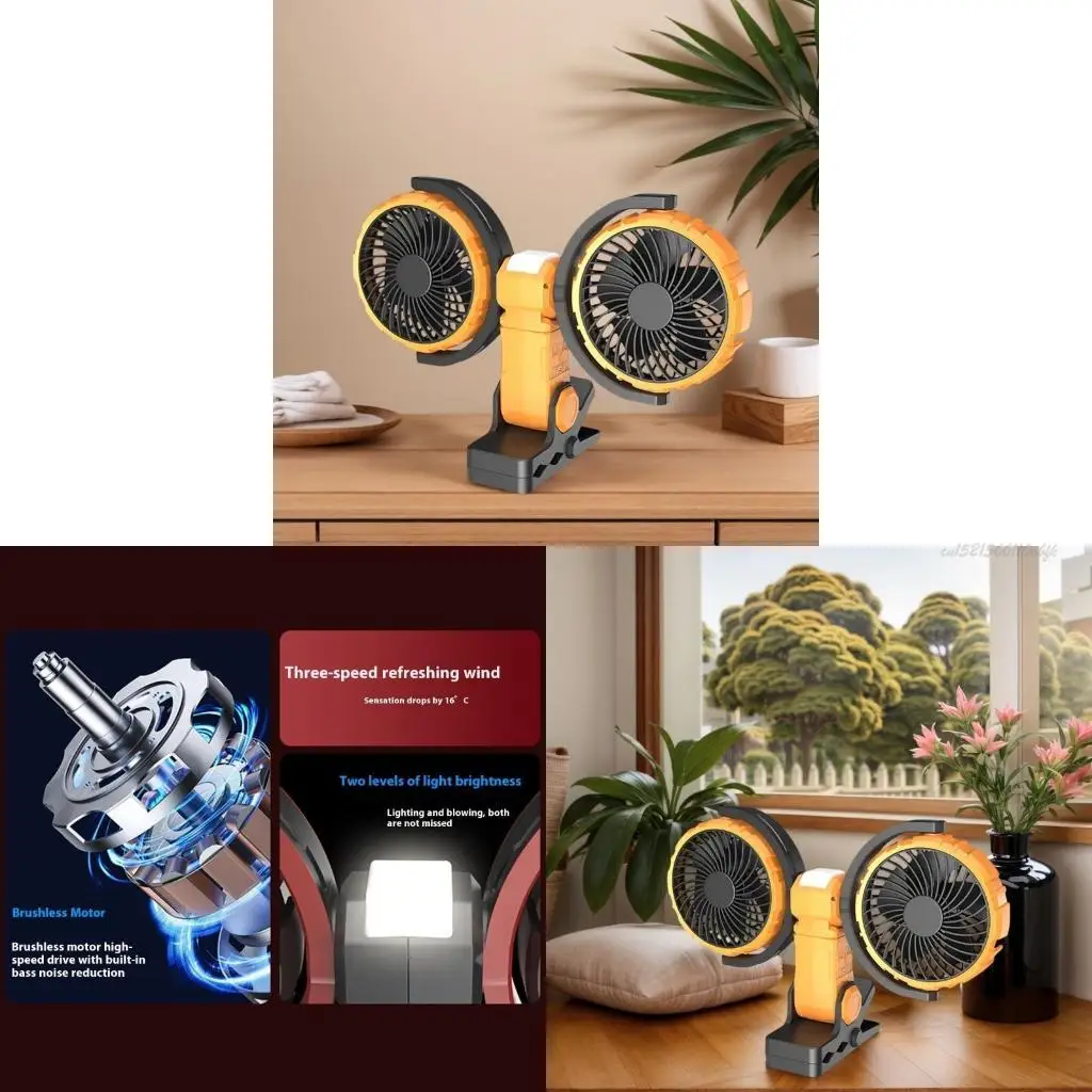 

27RB Portable Double Head Cooling Fan with Light USB Rechargeable Fan 4000mAh Desk