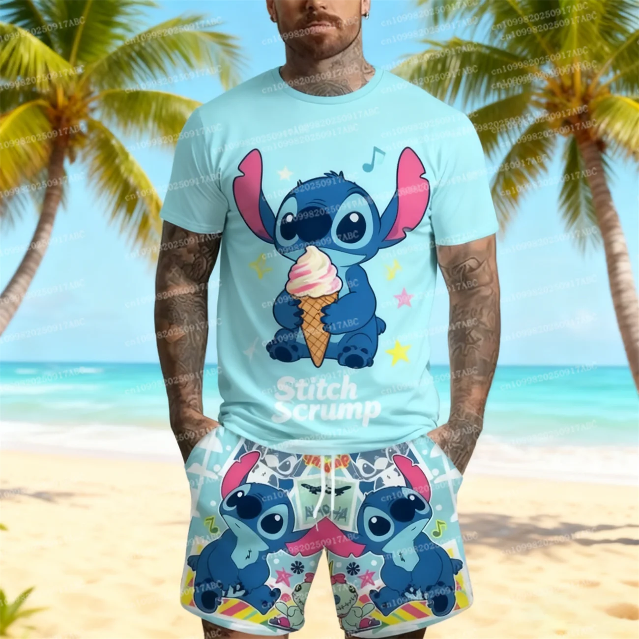 

3D Printed Men's Casual Sports Suit Stitch Outdoor Fashion Round Neck Women Short Sleeved T-shirt and Shorts Set Kid Tshirt Set