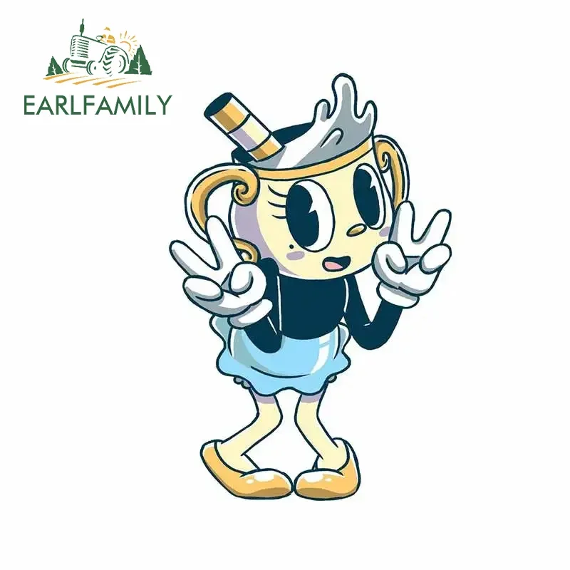 EARLFAMILY 13 cm x 8,7 cm für Cuphead-Autoaufkleber, Vinyl, kratzfest, wasserdicht, für Autotür, Windschutzscheibe, SUV, VAN, Aufkleber, Grafiken