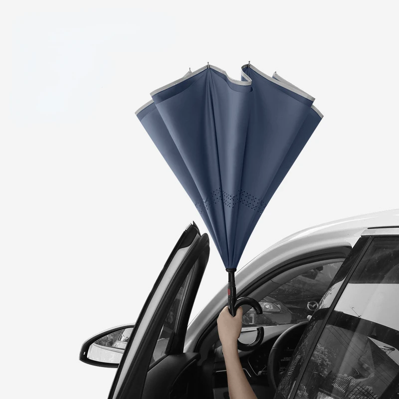 Large Inverted Reverse Umbrella, Upside-down Folding Umbrella with C-Shaped Handle Windproof Double Layer Upside Rain Umbrellas