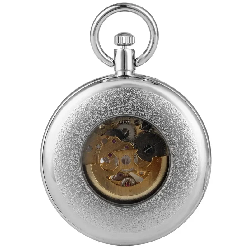 Vintage Automatic Self Winding Mechanical Pocket Watch Open Face Roman Numerals Luminous Hands Skeleton Clock FOB Chain Gift