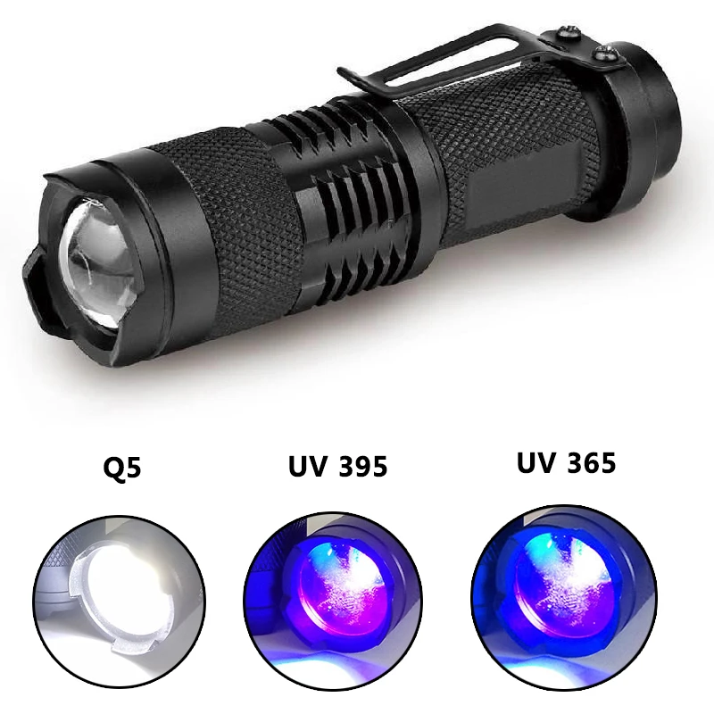 UVC 365 395 Penlight Focus Lantern Led Flashlight Torch Light Bulbs Litwod Q5 SK68 Adjustable Aluminum Alloy 2000 5W Black