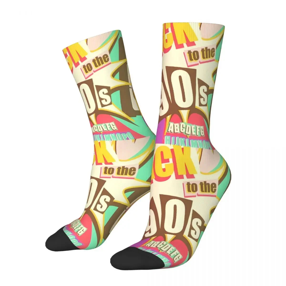 Happy Men's Socks Retro Vintage BACK TO THE 90S Harajuku Casual Crew Sock Gift Pattern Printed