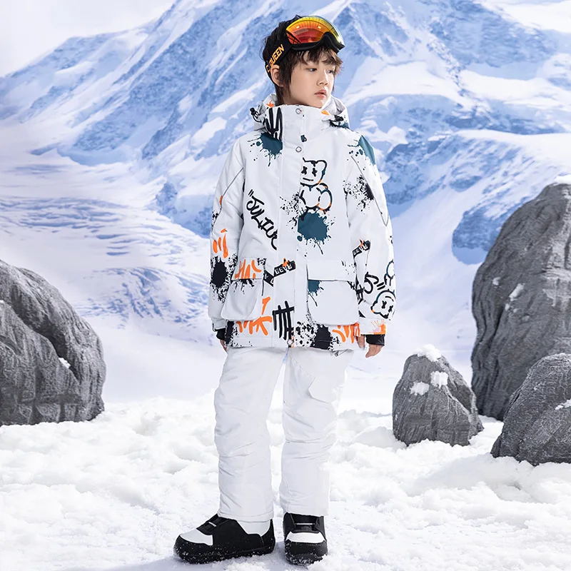 Neue Kinder Ski Anzug Jungen Mädchen Winter Outdoor Winddicht Warme Verdickte Ski Jacken Hosen Set