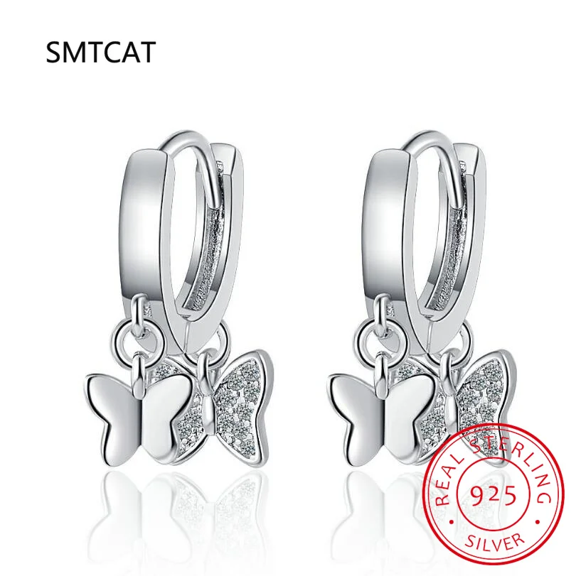 925 Sterling Silver Double Butterfly Hoop Earring for Women Simplicity Versatile Sweet Insect Fashion Jewelry Gift Dropshipping