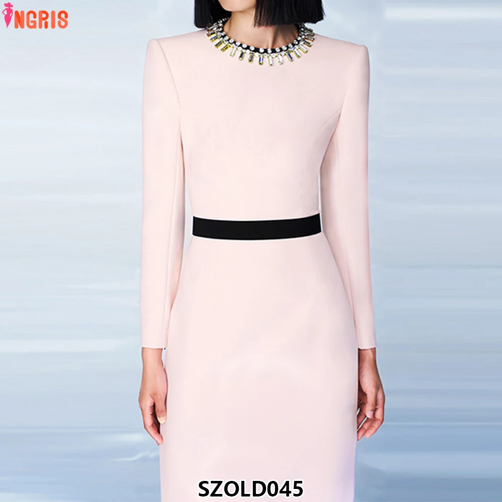 

2025 Spring New Design Dress Fashion Temperament Simple Diamond Beaded Long Dress-SZOLD045