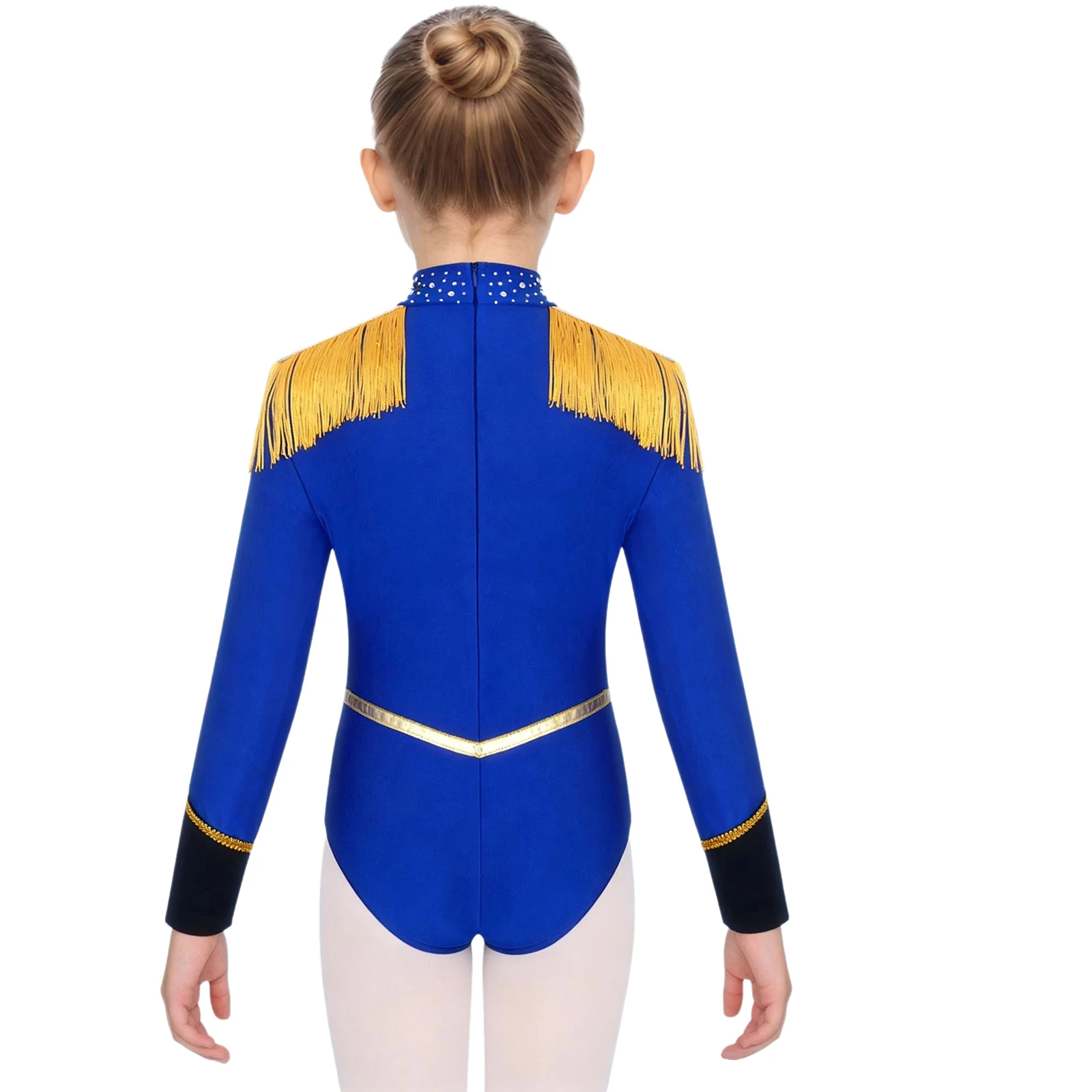 

Детский костюм циркового директора для девочек на Хэллоуин, блестящий комбинезон с длинными рукавами и бахромой, балетный гимнастический купальник