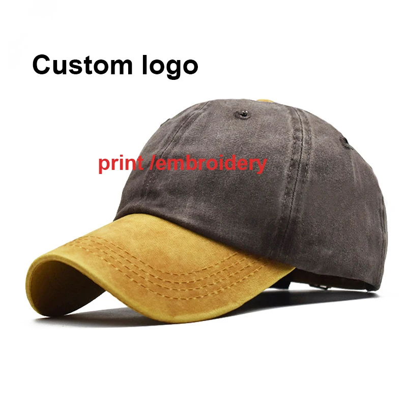 Diy logo New Washing Baseball Cap print embroidery logo Women Pure Color Cowboy Hip Hop Hat For Men Vintage Snapback Caps