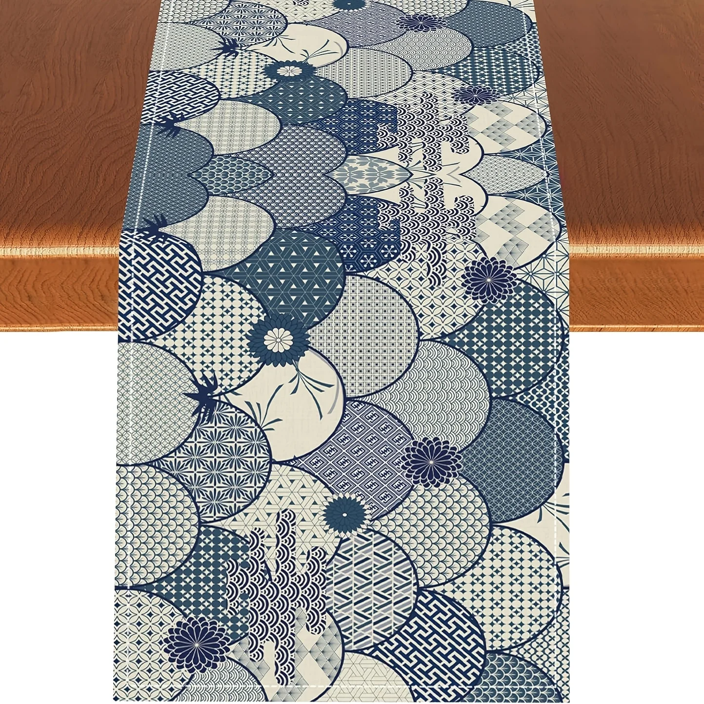 1 Piece Traditional Teal Patterned Table Runner, Suitable for Farmhouse, Indoor, Kitchen, Celebrations, Table Decoration, Restaurant, and Banquet Decoration Supplies