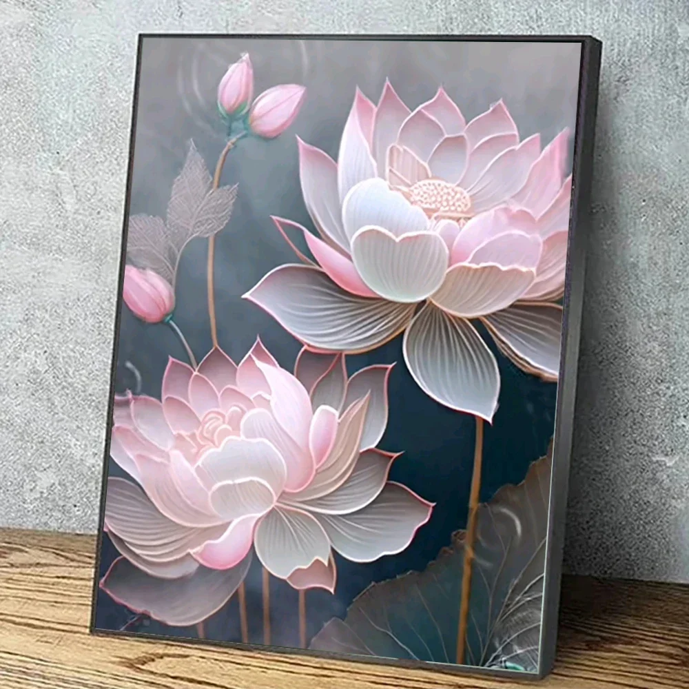 5D DIY Diamond Art Painting by Number Mosaic Flower Water lily Cross Stitch Kit Embroidery Pink Fantasy Lotus Home Decoration