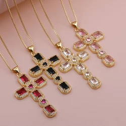 2024 Fashion Metal Plated Gold Zircon CZ  Cross Virgin Mary Pendant Snake Chain Necklace For Women daily Jewelry