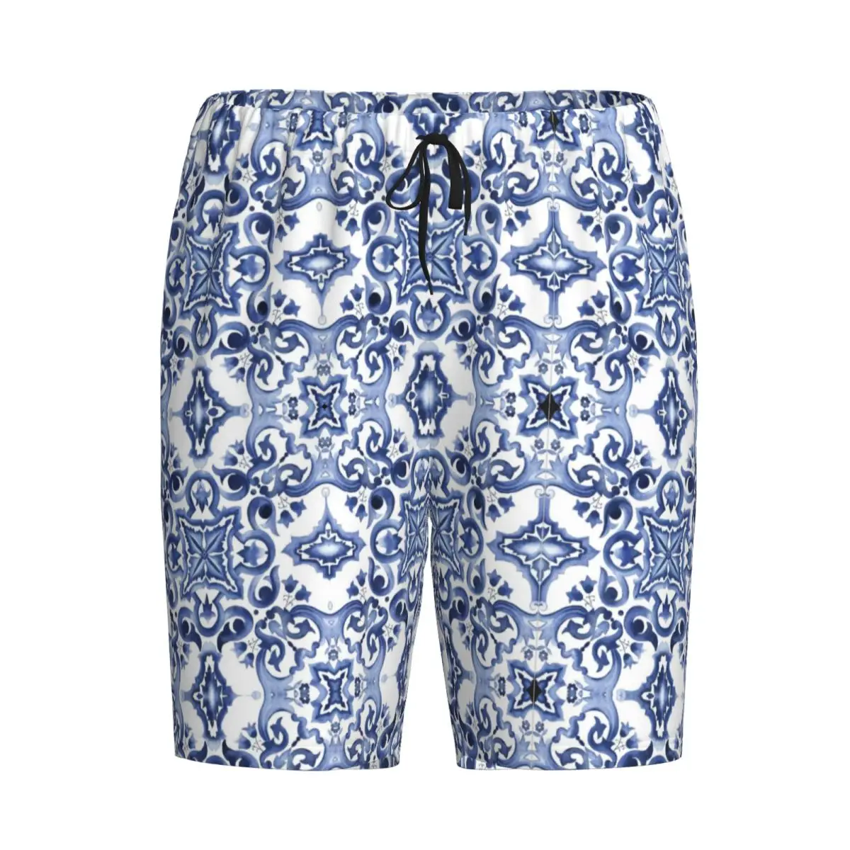 

Мужские пижамные шорты-брюки с сицилийским цветочным узором в средиземноморском стиле, синие, для сна и отдыха