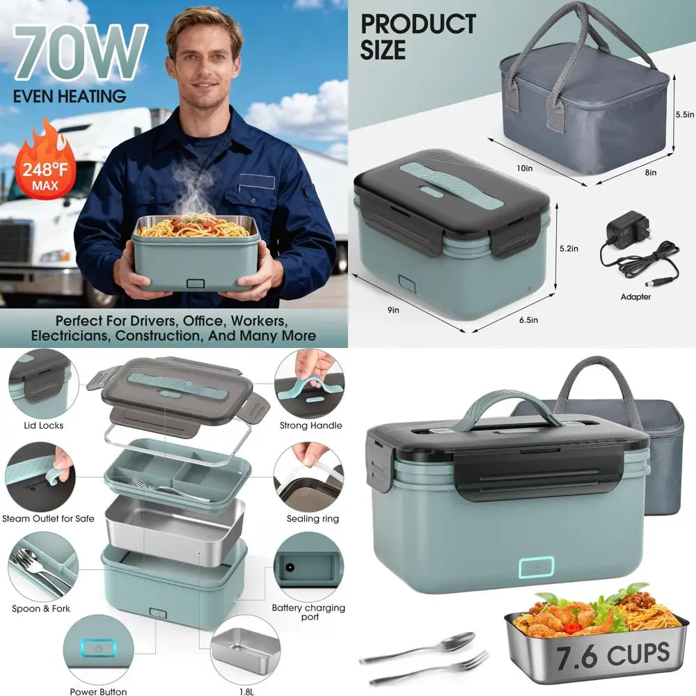 

Portable Electric Lunch Box - 1.8L Rechargeable Food Warmer for Office and Outdoor Use