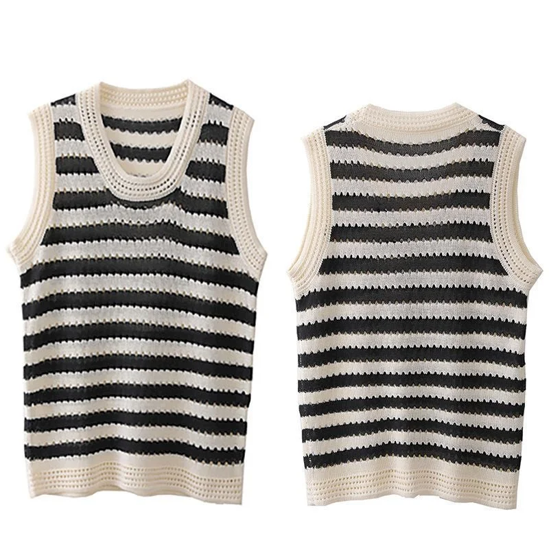 Knitted Ice Silk Vest Hot Girl Tops Casual Sleeveless T Shirt Women 2024 Summer Wear All-match Knitted Vest Fashion Tshirt Woman