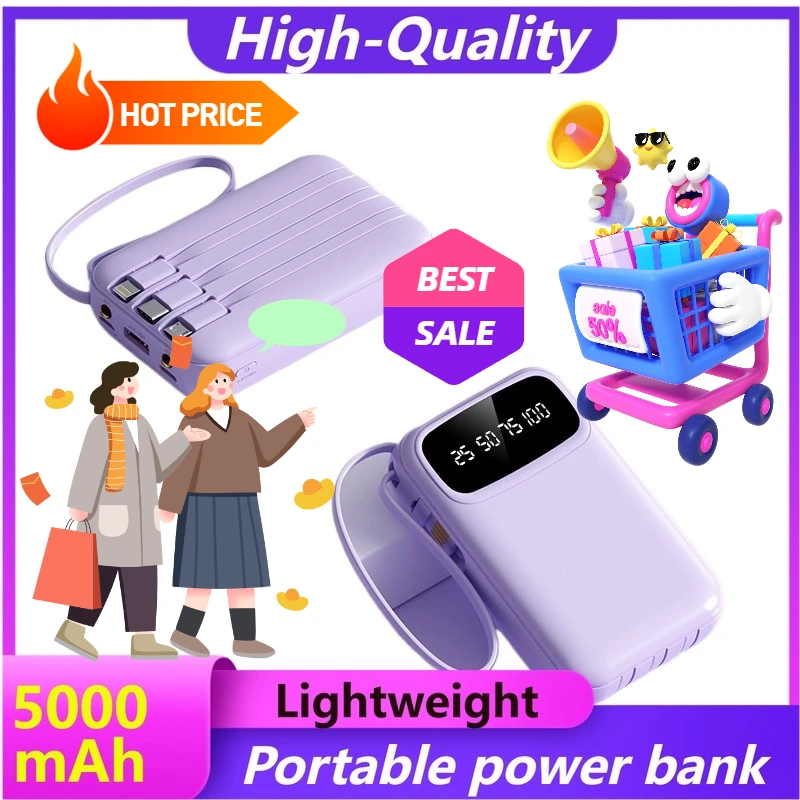 

Mini Compact and Portable 5000mAh Power Bank with Fast Charging Cable