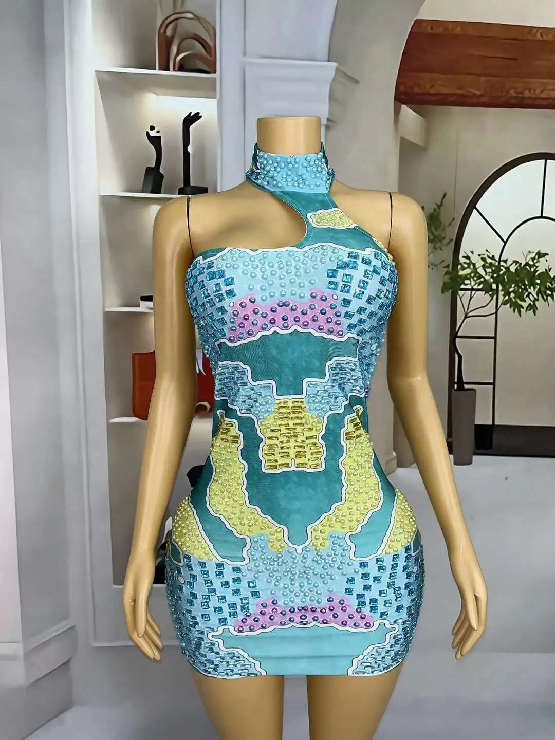 Vestido sin mangas con diamantes de imitación de mapa de lujo para celebración de cumpleaños, traje de verano para cantante de fiesta, disfraz Sexy de colección, Ditu