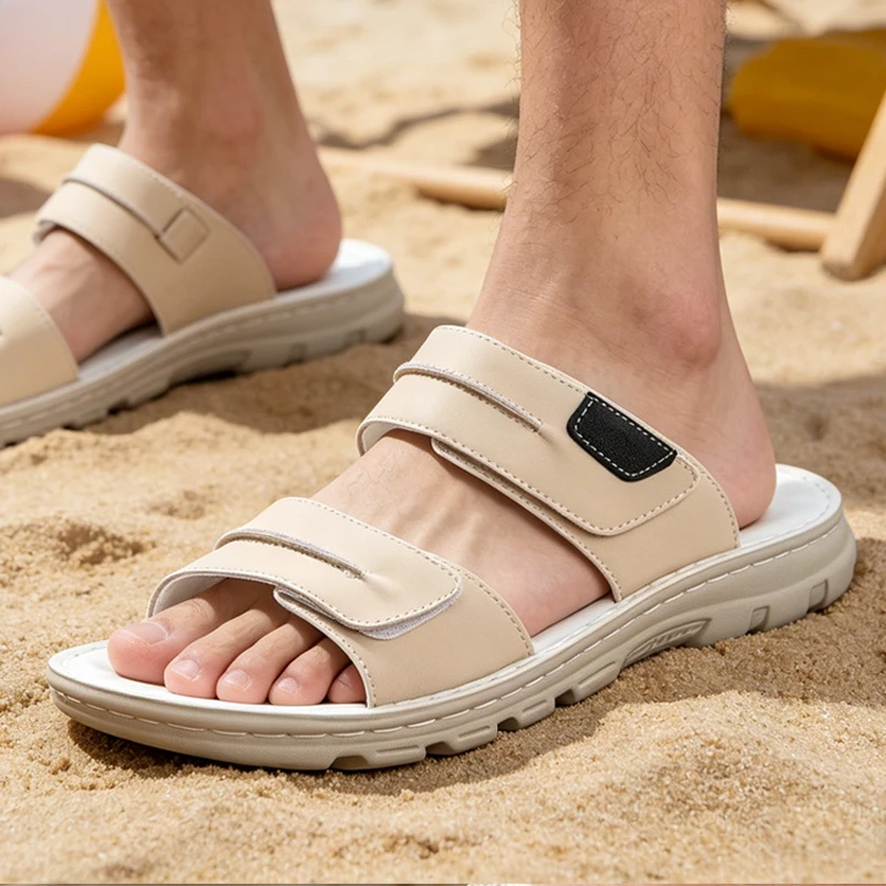 

Men's Summer Slip-On Sandals with Magic Tape Soft Sole Anti-Slip Wear-Resistant Breathable Comfortable Outdoor Slippers-8903