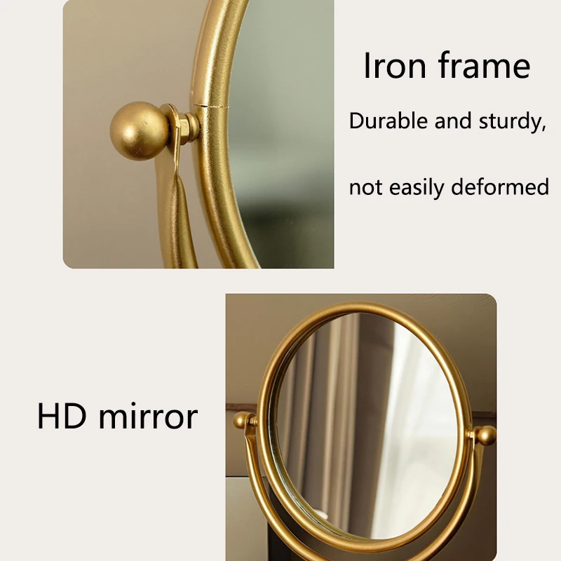 Retro Desktop Makeup Mirror European Princess Mirrors Household Bedroom Vanity Mirror Iron Frame 360° Rotation Cosmetic Mirrors