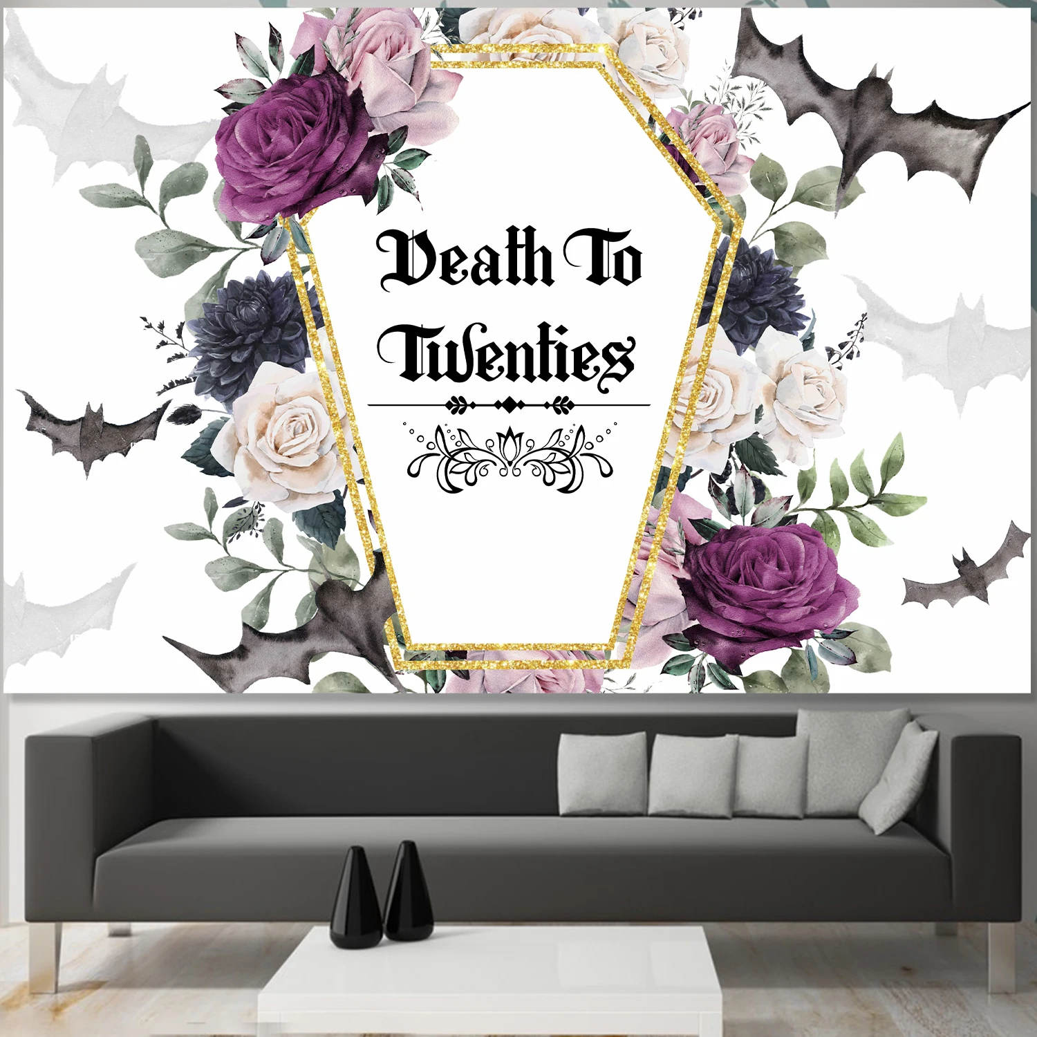 Death To My Twenties Backdrop Thirty Birthday Party Decoration,Gothic Skull Tombstone Black Photography Background