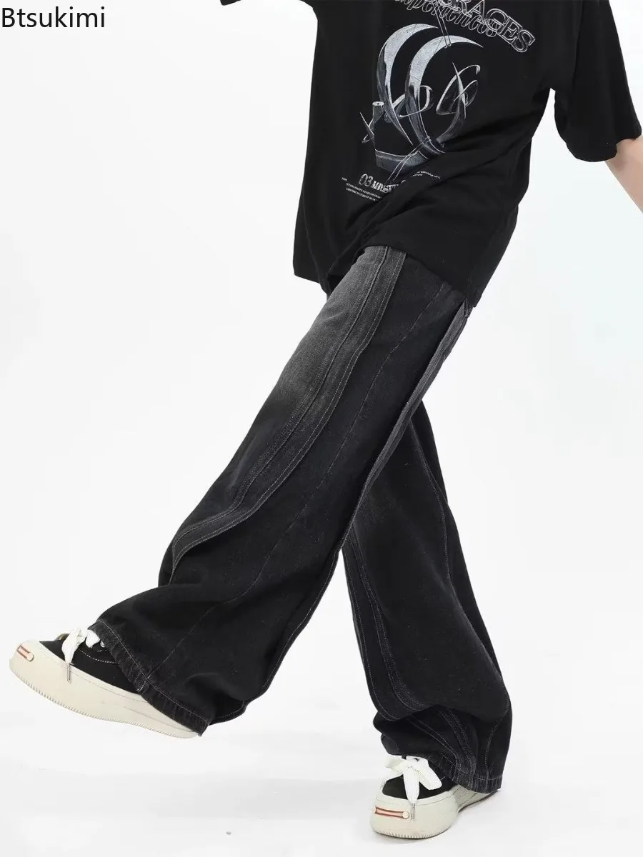 New Men's Wide-leg Jeans Retro High Street Loose Casual Trousers Distressed Washing Denim Pants Fashion Straight Long Pants Male
