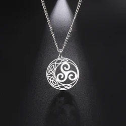 LIKGREAT Viking Celtic Moon Pendant Necklace Crescent Spiral Triskele Triangle Necklace Amulet Stainless Steel Men Women Jewelry