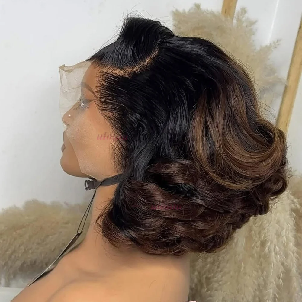 Ombre Chotolate brown Loose Bouncy Wave 4x4 HD Lace Closure Human hair Wigs 100% Vietnamese Hair Wear and Go Glueless Curly Wig image 3