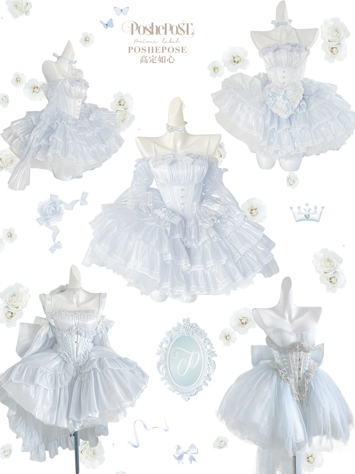 Originele hoge kwaliteit Lolita sets schattige strik off-shoulder schuine hals prinses gezwollen jurk elegante ruches hoge taille feestjurken