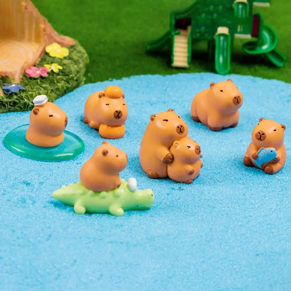 Resin Cartoon Capybara Statue DIY Multicolor Miniature Capybara Figurines Dollhouse Decoration Micro Landscape