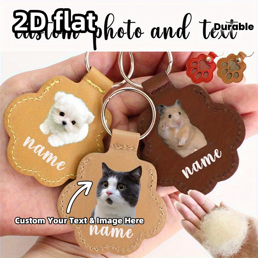 Personalized Pet Paw Print Keychain 1PC, Custom Leather Paw Tag with Photo & Name, Dog Cat Memorial Gift, Bag Decoration