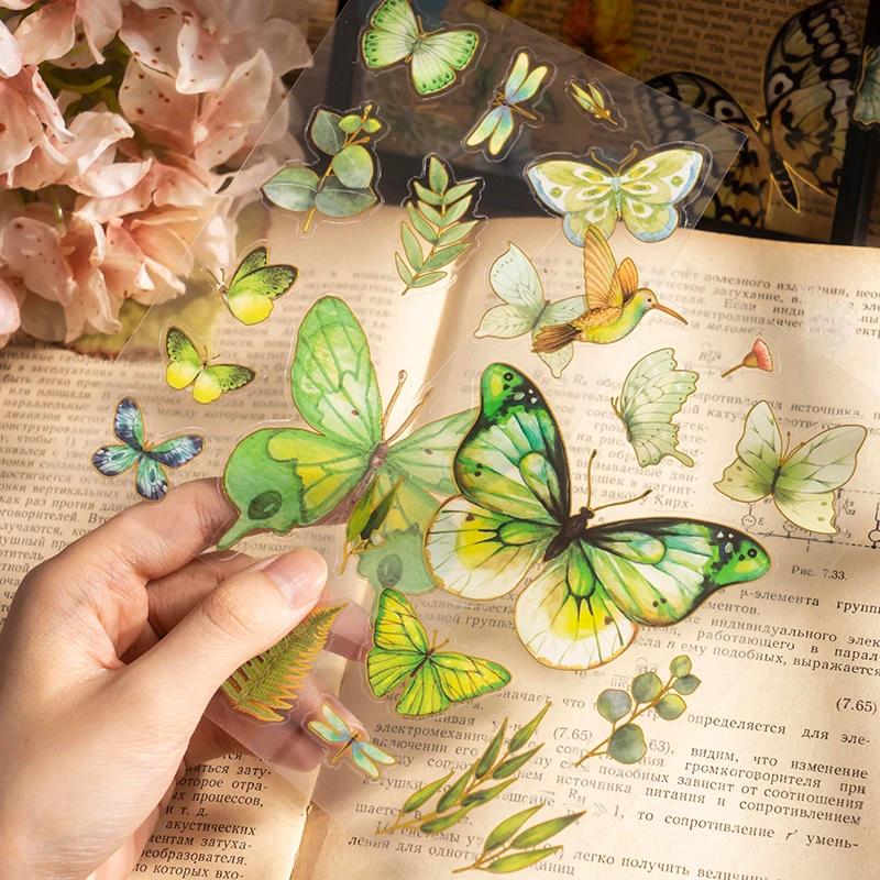 2Sheet per pack PET Sticker Butterfly Literary transparent Handbook Butterfly Decorative literary handmade student school