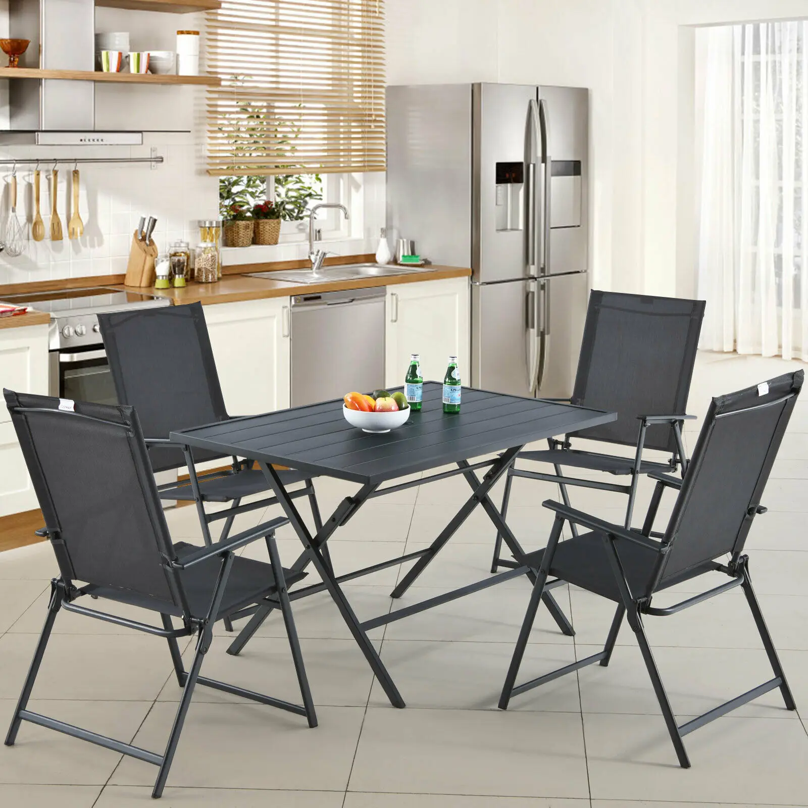 Patiojoy 5 PCS Patio Dining Furniture Set Armchairs Folding Table No Assembly  NP10070WL-GR