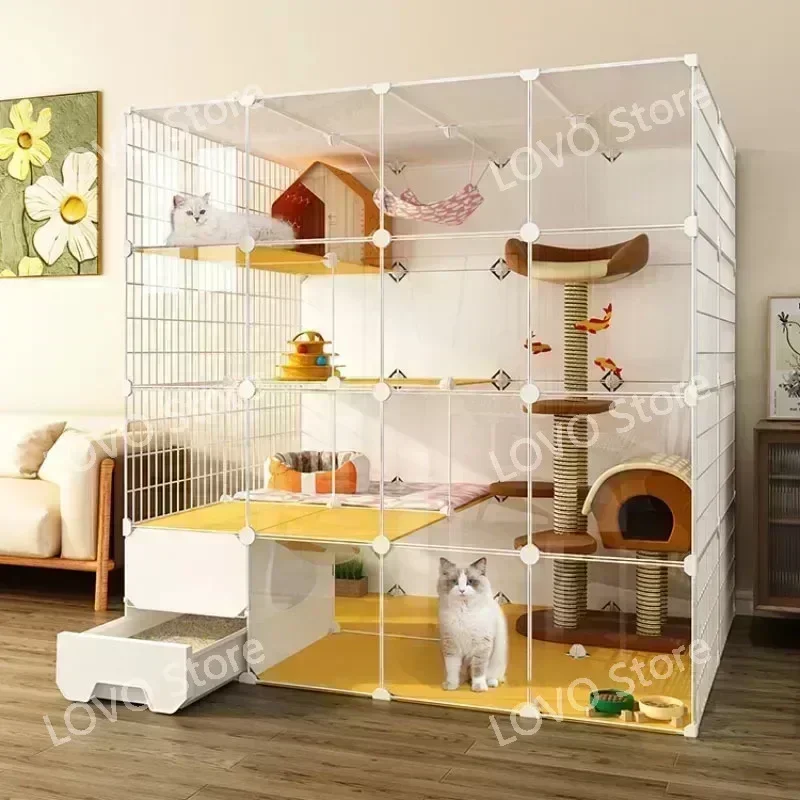 Maison de luxe pour animaux  compagnie avec cadre d'escala, chats d'intérieur, salon, balcon, villa