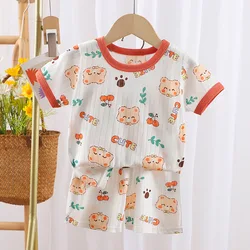 2025 Summer New Children Cotton Suit Boys Girls Short-sleeved Underwear Clothes Short Johns Child Pajamas Home Clothes Children