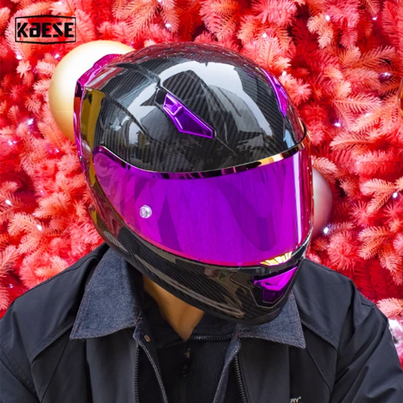 

KAESE мотоциклетный шлем из углеродного волокна, полный шлем с молнией для взрослых, осенне-зимний уличный гоночный шлем с ослепительными линзами, сертификация ECE