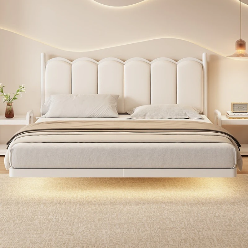 

white modern floating bed cream style comfortable minimalist bed frame large interior cama queen en oferta bedroom furniture