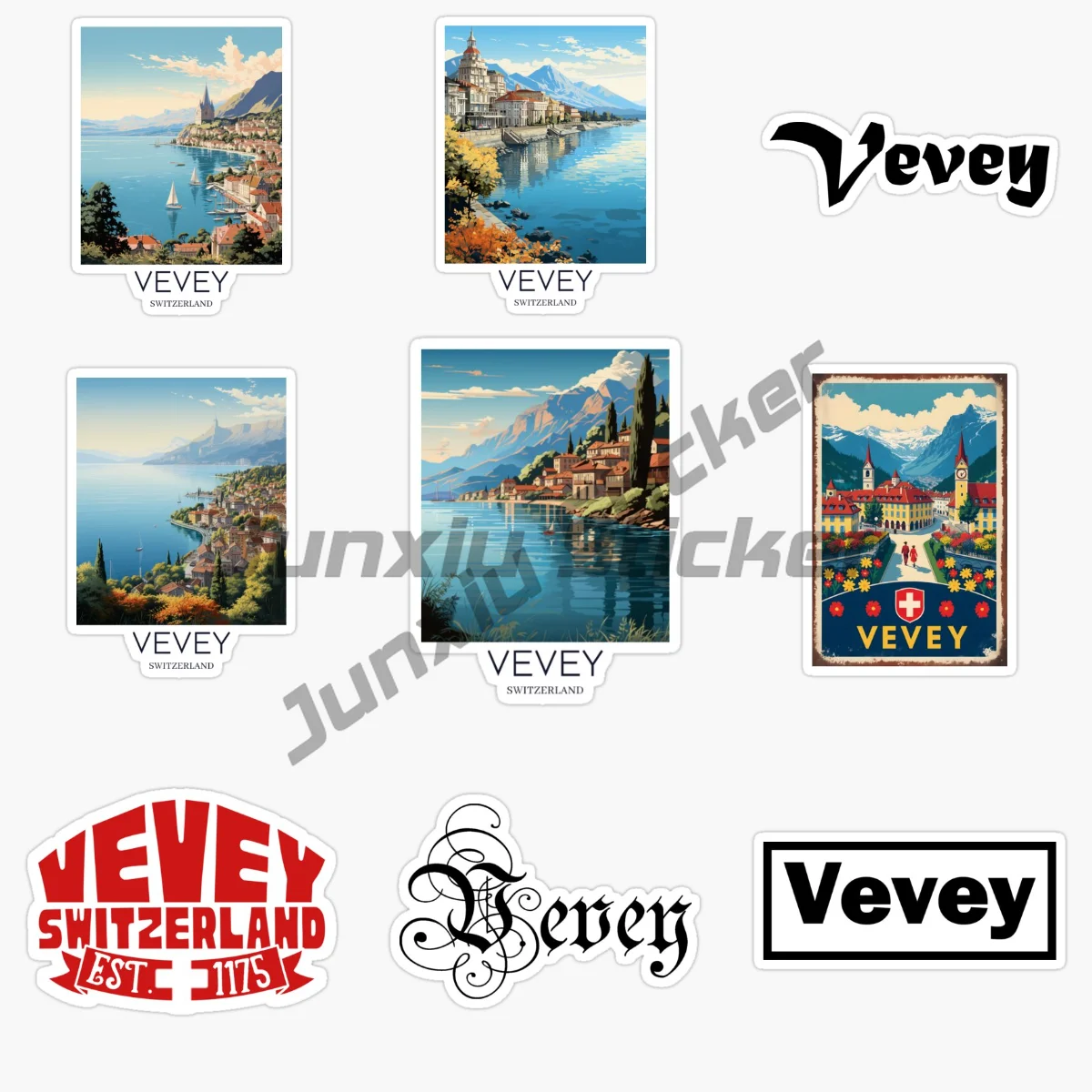 Vevey Swiss Switzerland Scenic Touring Car Sticker Waterproof Self-Adhesive Motorcycle Bumper Wall Off-Road Car Accessorie Decal