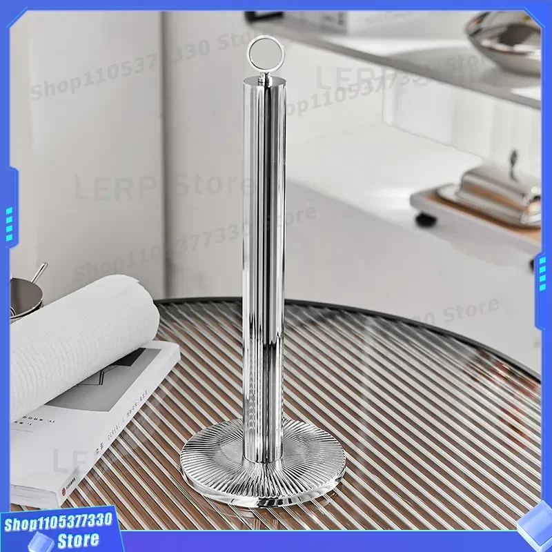 Stainless Steel Vertical Tissue Holder Desktop Kitchen Roll Stand Plastic Wrap Storage Rack Durable Paper Towel Dispenser for