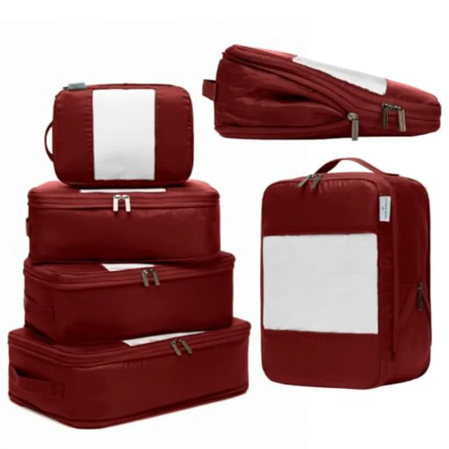 

Набор из 6 больших компрессионных упаковочных кубов для путешествий - легкие водонепроницаемые органайзеры для багажа в темно-синем цвете, компактные, удобные для переноски