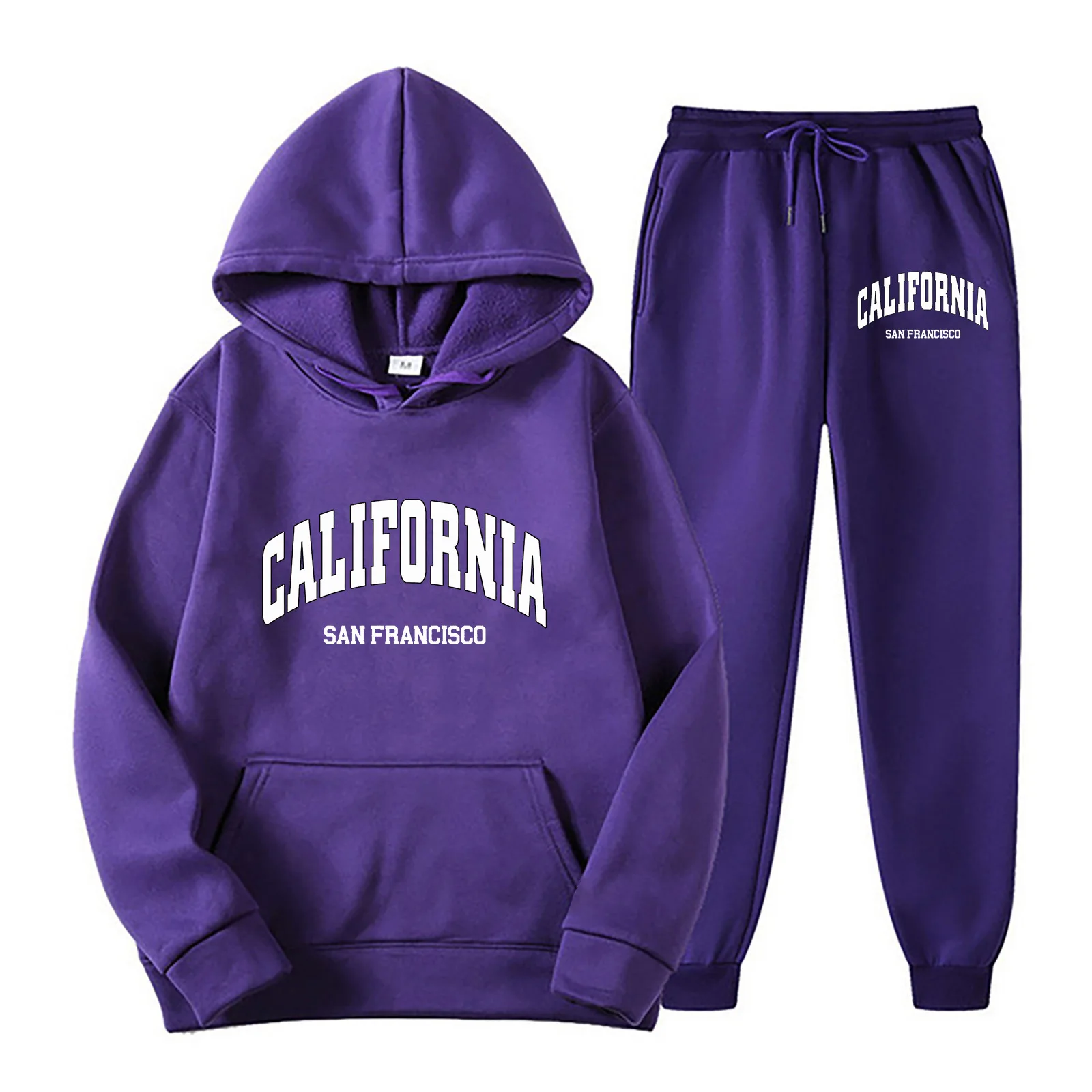 U.S.A City Print Men And Women Hoodies + Pants 2 Pieces Sets Men Fashion Sweatshirts Women Casual Hooded Pullovers Trouses Set