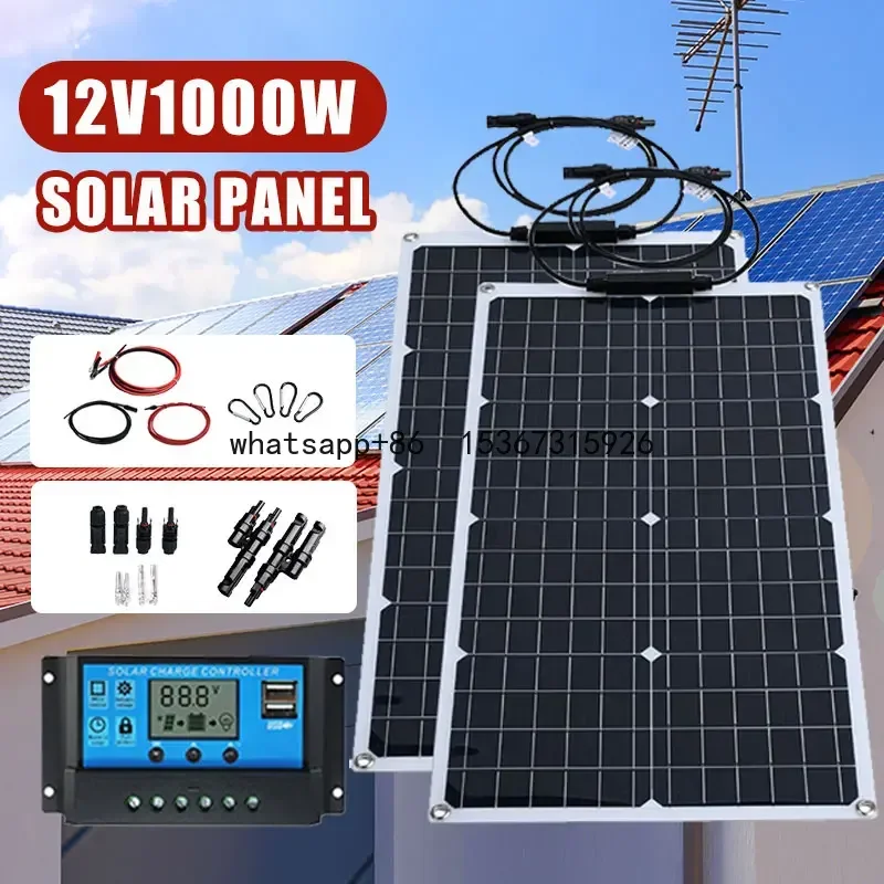 Single Crystal 1000W Solar Panel 12V 18V Mobile Energy Storage Power Supply Solar Charging Emergency Power Generation For Car RV