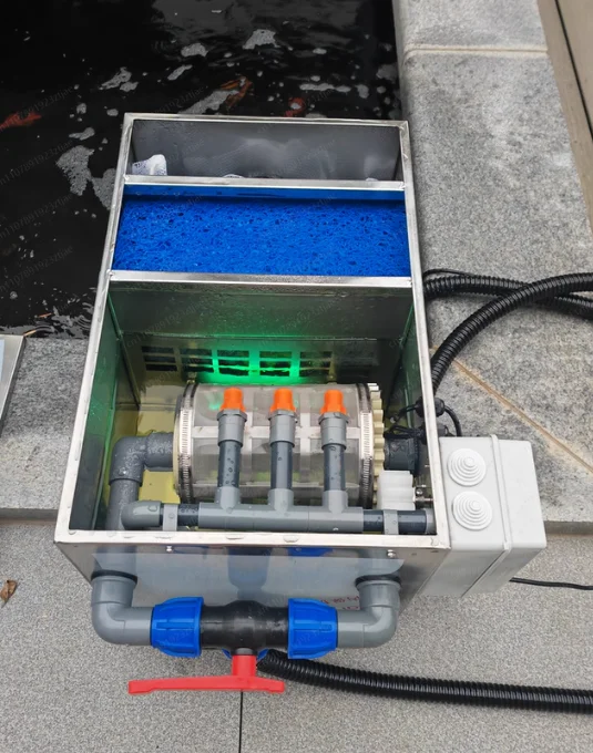 Jmz-Hot unique Stainless steel fish pond filter, rotary drum microfilter water circulation system, with backwash function