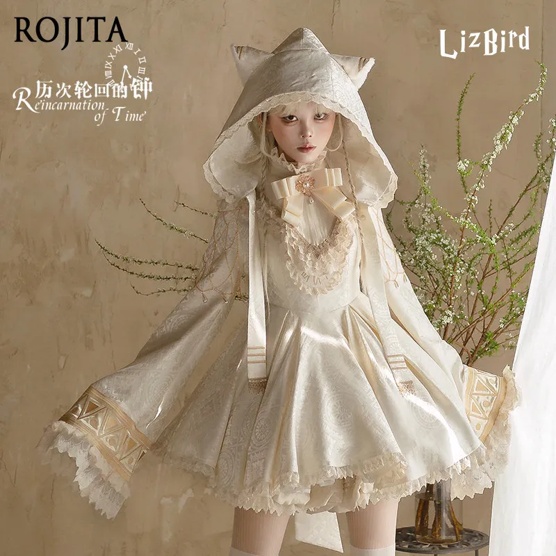 

Embroidered Bell White Gold Waist A-line Op Dress for Women 2026 Spring New Original Lolita Dress Gothic Lolita Dress