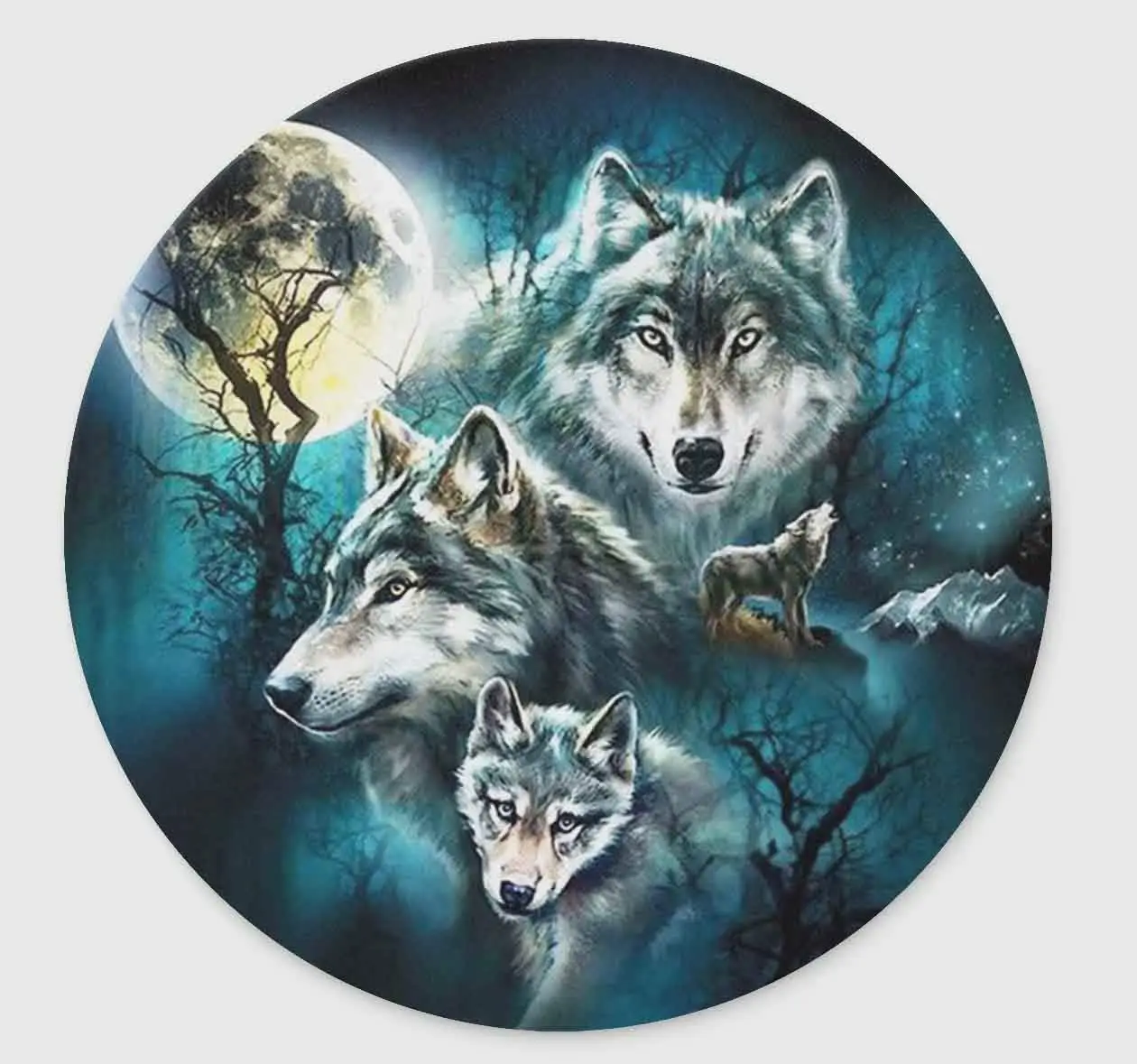 Tapis de souris rond antidérapant en caoutchouc Moon Night Wolves, design rond, tapis de jeu, ordinateur portable, 7.87 "x 7.87"